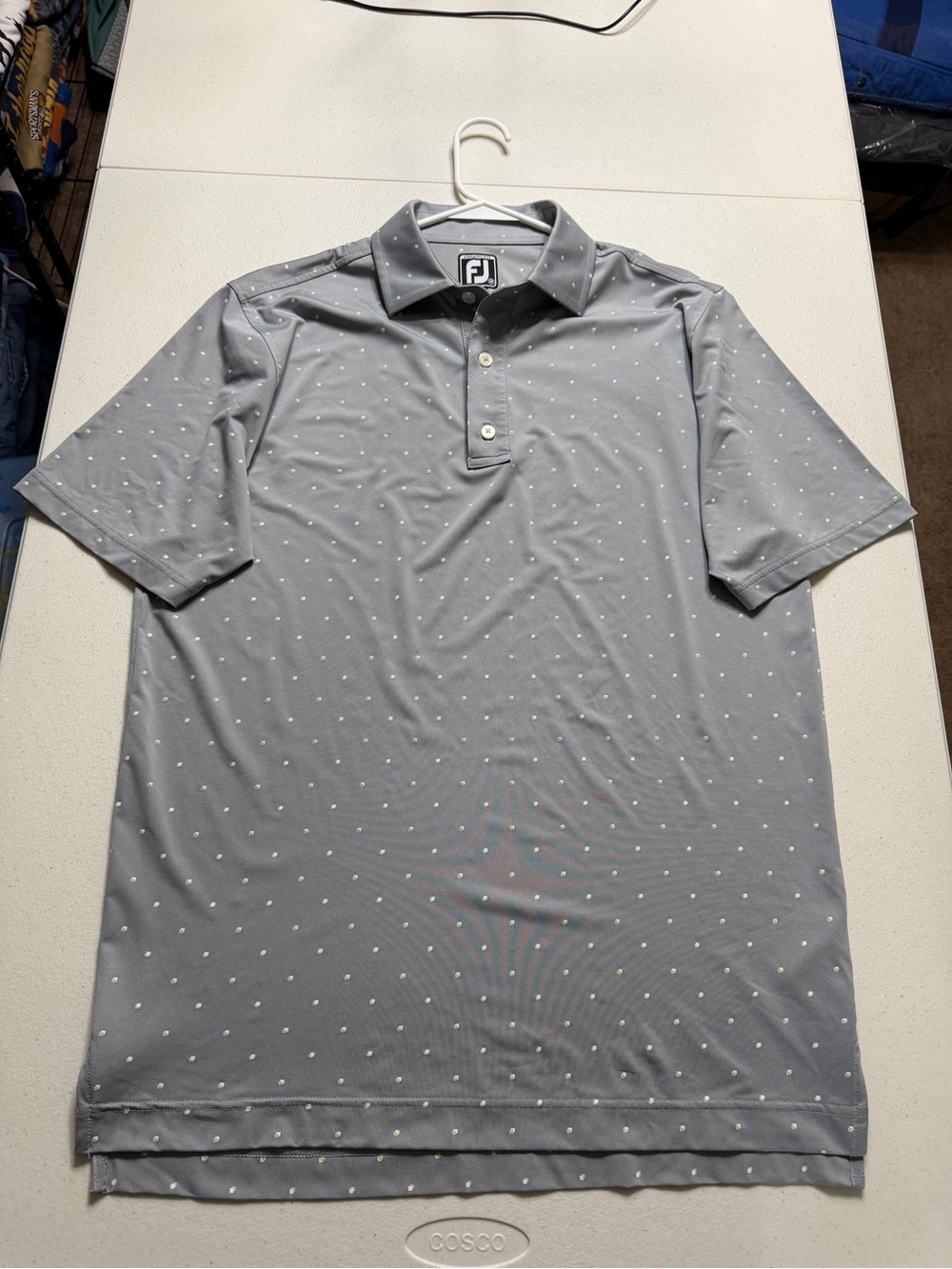 FootJoy Men's Athletic Fit Golf Polo Medium Gray Polka Dot Stretch Short Sleeve